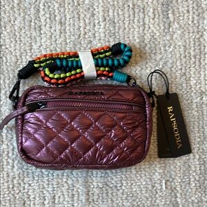 Purple Quilted Crossbody Bag with Beaded Strap